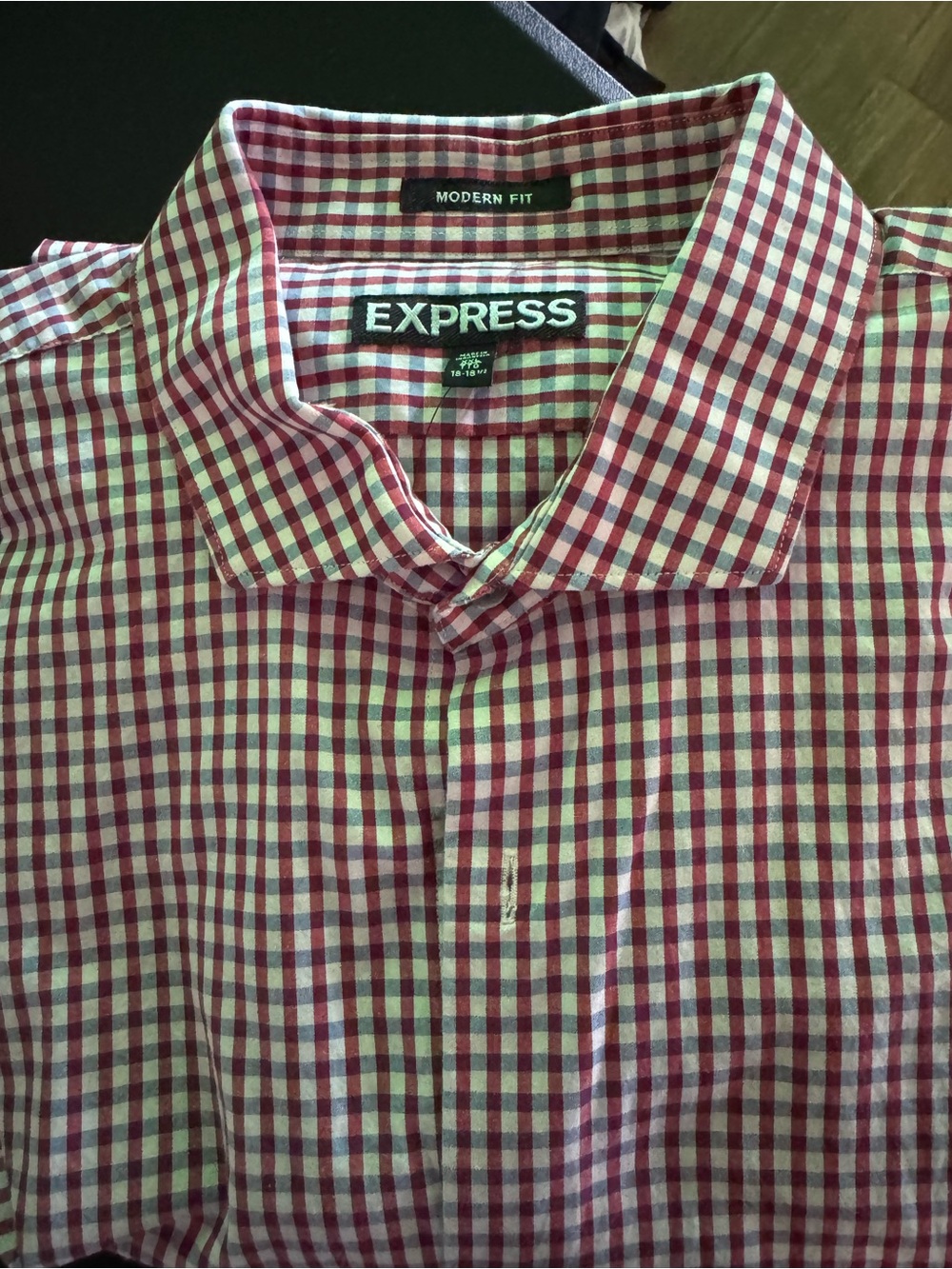 Express Men’s Modern Fit Burgundy and White Check Dress Shirt
